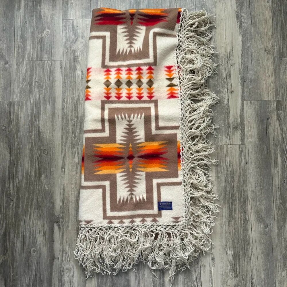 Vintage Pendleton Beaver State Blanket Chief Joseph Harding Navajo Fringe - Picture 2 of 3